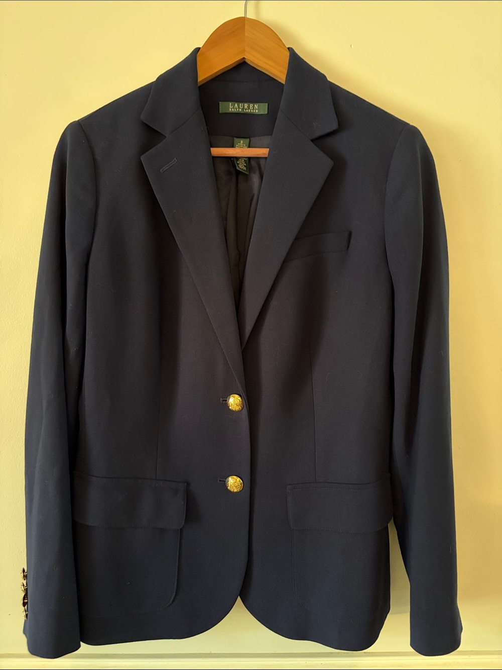 Lauren Ralph Lauren Navy Blazer with Gold-Tone Buttons 100% Wool